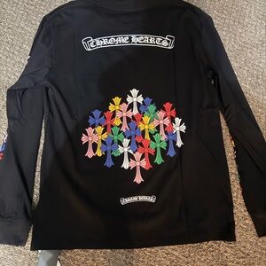 Men’s xlChrome Hearts Black Long Sleeve Tee with Multicolor Cross